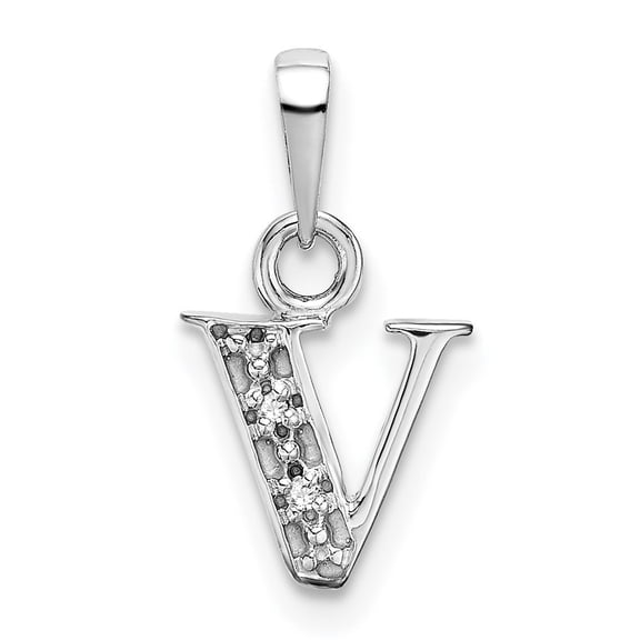 Diamond2Deal 14k White Gold Rhodium Diamond Letter V Initial Pendant for Women