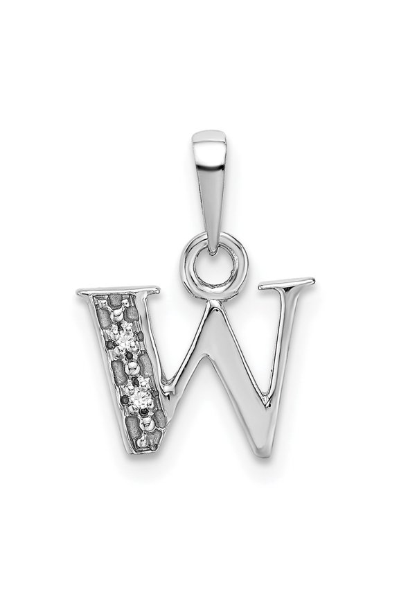 14k White Gold Rhodium Diamond Letter W Initial Pendant for Women