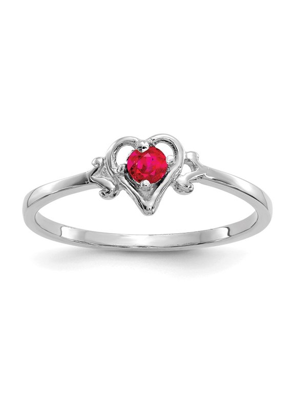 14K White Gold Ruby Birthstone Heart Ring for Women Size-7