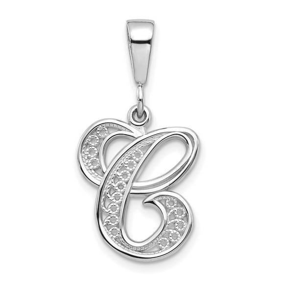 Diamond2Deal 14k White Gold Script Filigree C Initial Pendant for Women(L- 18.2 mm, W- 14.28 mm)