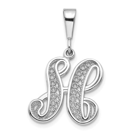 Diamond2Deal 14k White Gold Script Filigree H Initial Pendant for Women