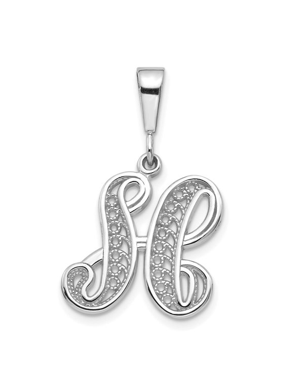 14k White Gold Script Filigree H Initial Pendant for Women
