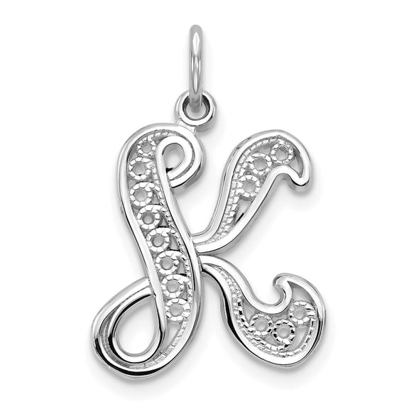 Diamond2Deal 14k White Gold Script Filigree K Initial Pendant for Women