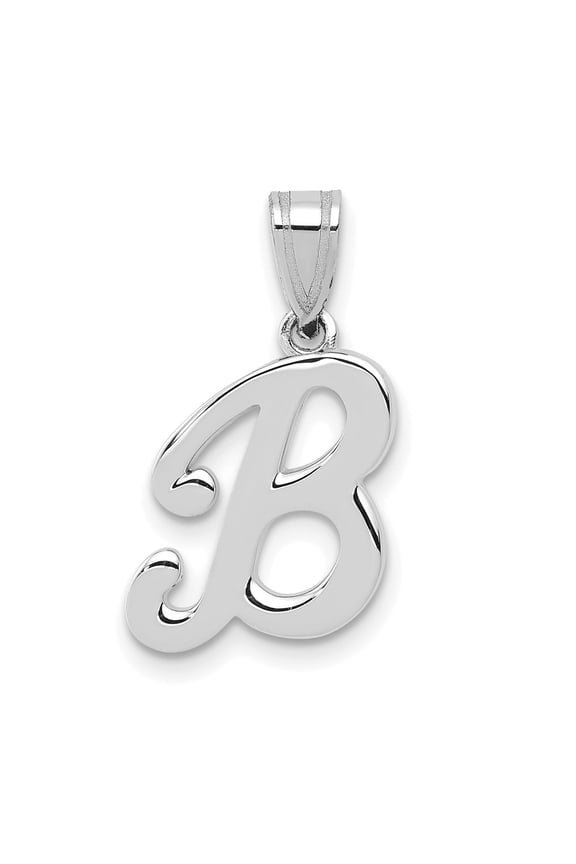 14k White Gold Script Letter B Initial Pendant for Women(L- 15.38 mm, W- 11.72 mm)