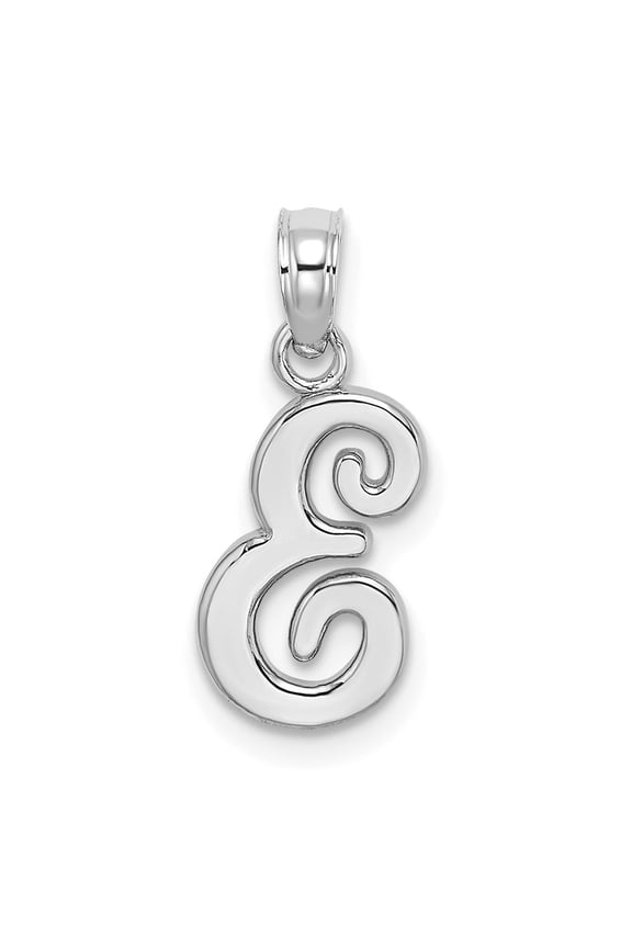 14k White Gold Script Letter E Initial Pendant for Women(L- 15.3 mm, W- 7.55 mm)