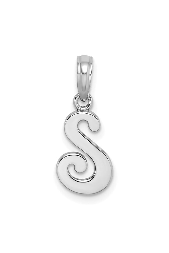 14k White Gold Script Letter S Initial Pendant for Women(L- 14.9 mm, W- 7.85 mm)