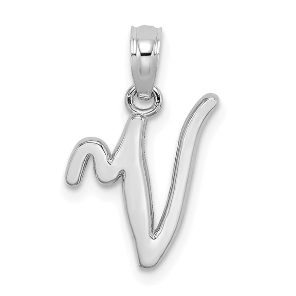 Diamond2Deal 14k White Gold Script Letter V Initial Pendant for Women(L- 17.15 mm, W- 11.3 mm)