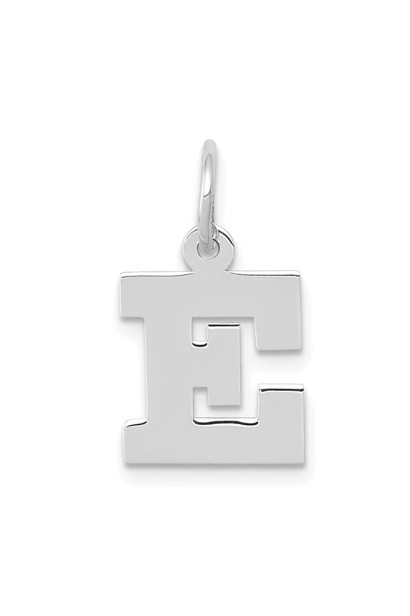 14k White Gold Small Block Letter E Initial Pendant for Women