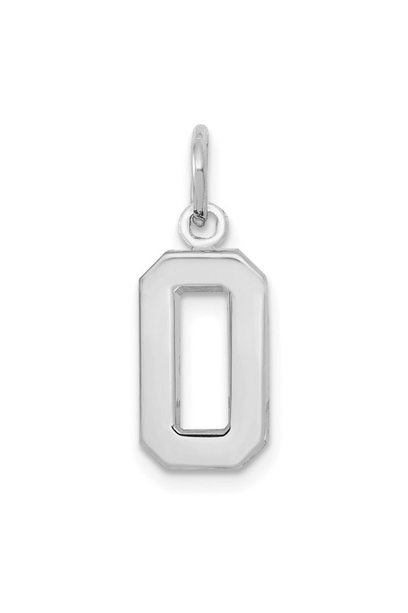 14k White Gold Small Polished Number 0 Charm for Women (L-14.68 mm, W-7.63 mm)