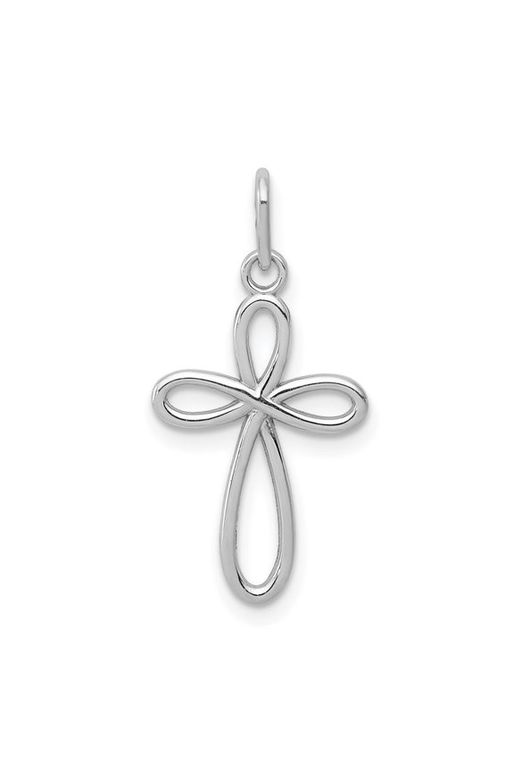 14k White Gold Small Ribbon Cross Pendant for Women (L- 0.91 in, W- 0.46 in)