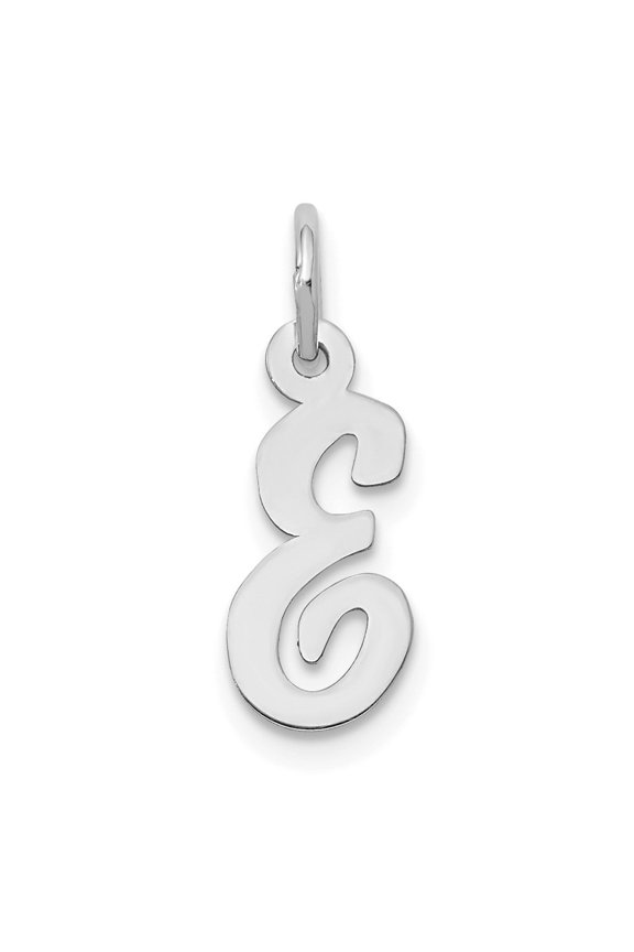 14k White Gold Small Script Letter E Initial Pendant for Women