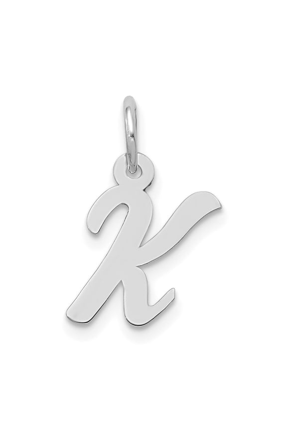 14k White Gold Small Script Letter K Initial Pendant for Women