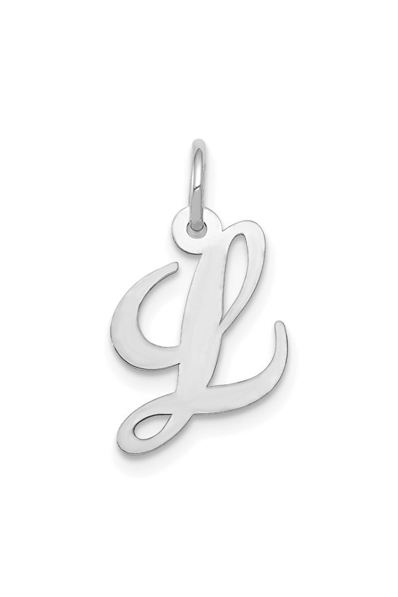 14k White Gold Small Script Letter L Initial Pendant for Women