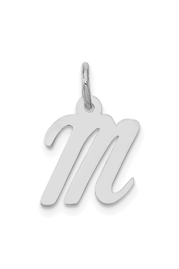 14k White Gold Small Script Letter M Initial Pendant for Women
