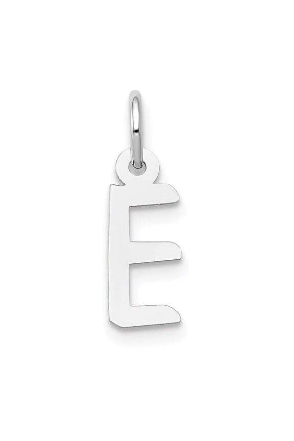 14k White Gold Small Slanted Block Letter E Initial Pendant for Women