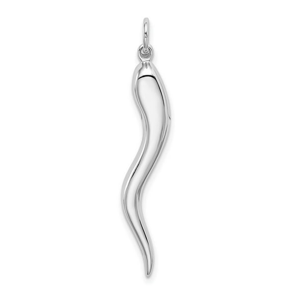 Diamond2Deal 14k White Gold Solid 3-D Large Italian Horn Pendant for Men (L- 1.58 in, W- 0.2 in)