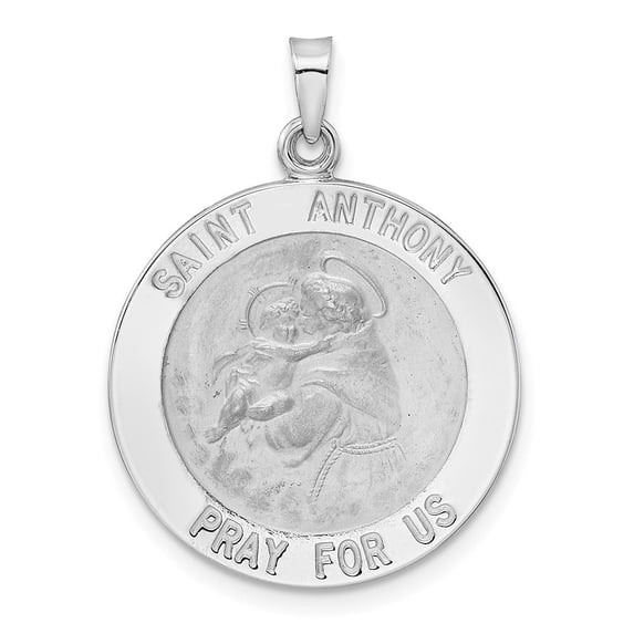 Diamond2Deal 14k White Gold St Anthony Solid Medal Pendant for Women (L- 1.15 inch, W- 0.86 inch)