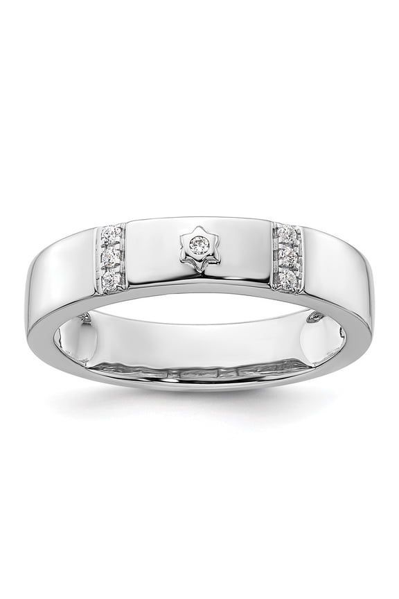 14k White Gold Star of David Diamond Men's Complete Wedding Band Size- 10