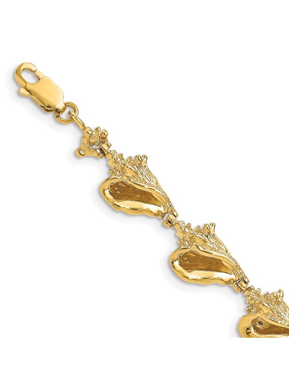 14k Yellow Gold 3-D Conch Shell Link Bracelet for Women 7.25"