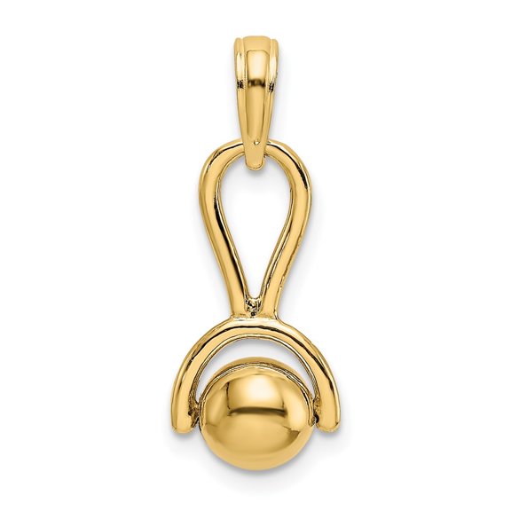 Diamond2Deal 14k Yellow Gold 3-D Rattle with Moveable Ball Charm Pendant for Women (L- 0.88 inch, W- 0.34 inch)