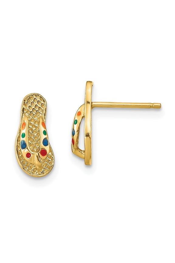 14k Yellow Gold 3D with Multi-Color Enamel Flip-Flop Earrings for Women