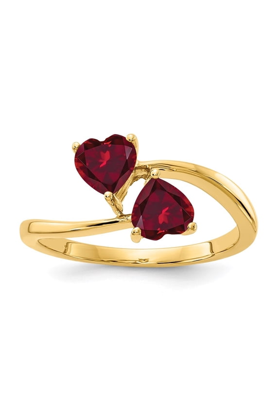 14k Yellow Gold 5mm Heart Created Ruby Ring Valentine Day Gift for Women Size-6