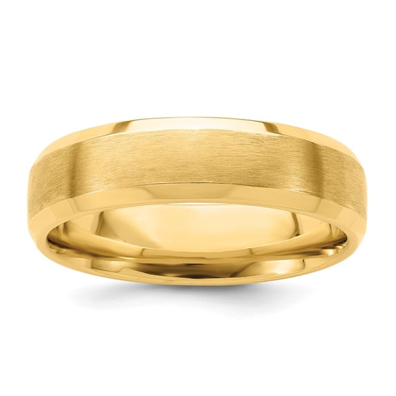 Diamond2Deal 14k Yellow Gold 6mm Heavyweight Brushed Satin with Polished Beveled Edge Wedding Band for Women Size 9