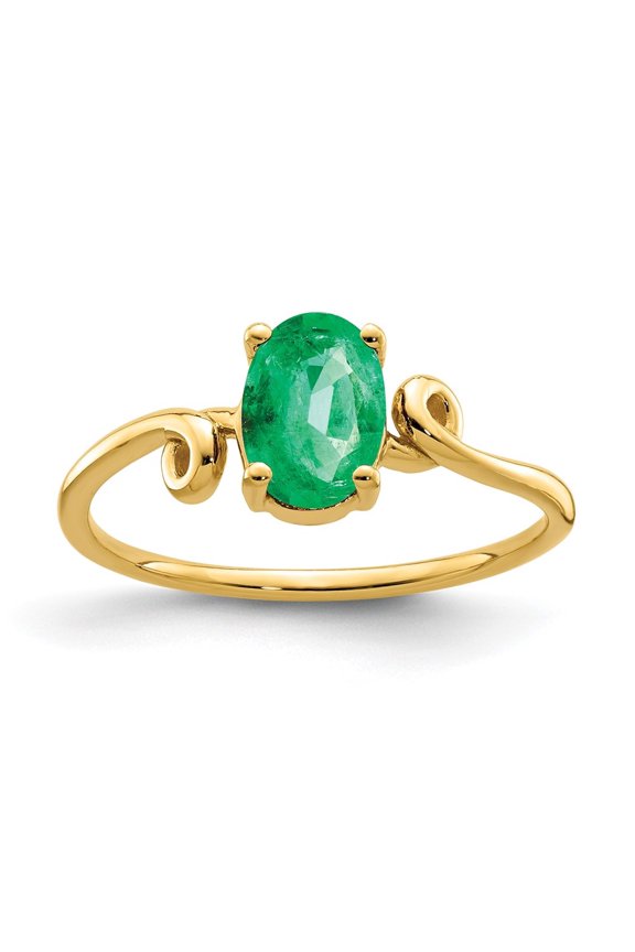 14k Yellow Gold 7x5mm Oval Emerald Ring for Women Size-5.5
