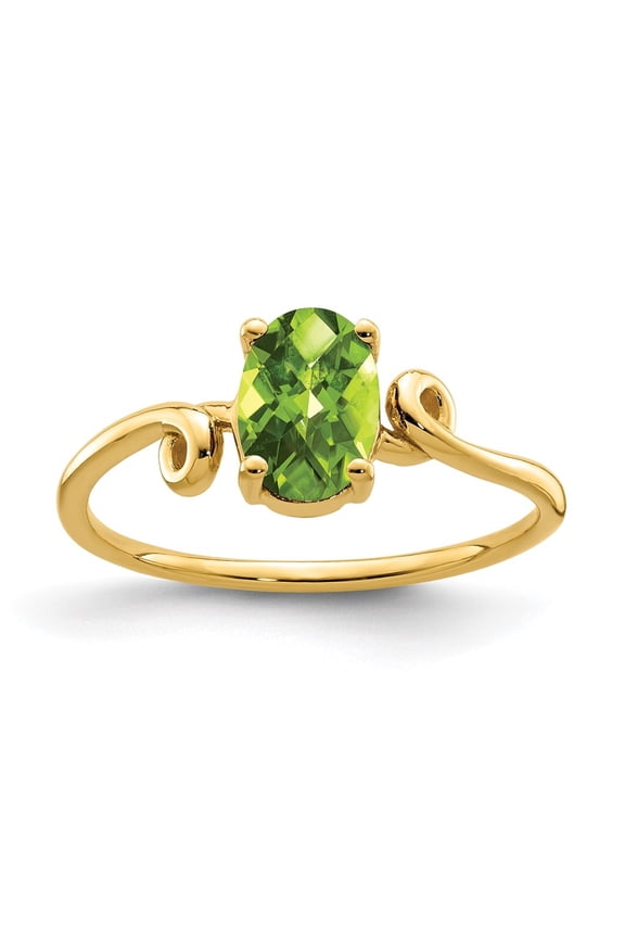 14k Yellow Gold 7x5mm Oval Peridot Checker Ring for Women Size-5.5