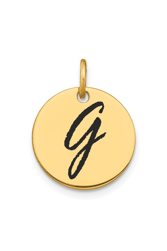 14k Yellow Gold Black Enamel Letter G Initial Disk Charm for Women(L- 15.24 mm, W- 15.24 mm)