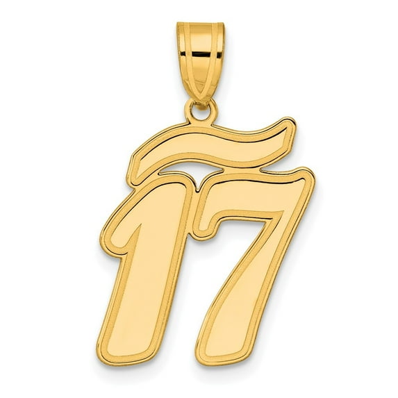 Diamond2Deal 14k Yellow Gold Brushed Border Script Number 17 Pendant for Women