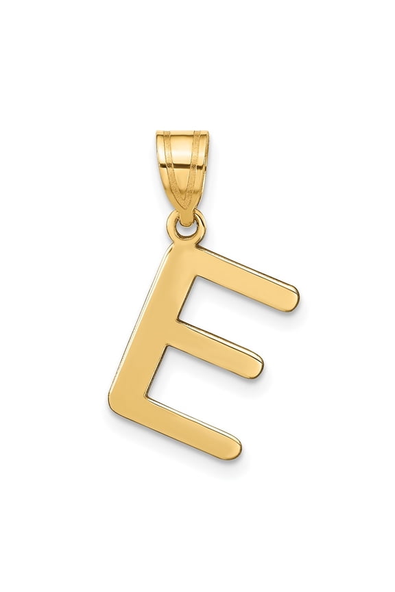 14k Yellow Gold Bubble Letter E Initial Pendant for Women