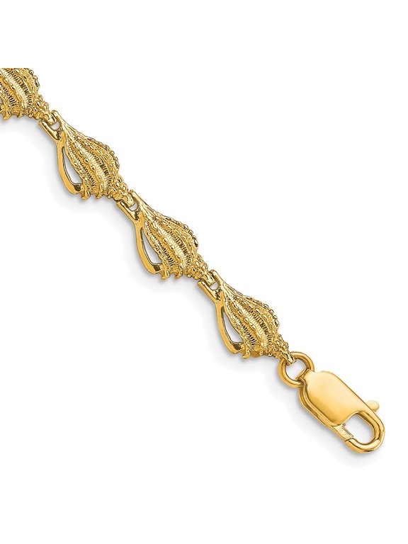 14k Yellow Gold Conch Shell Bracelet for Women 7.25"