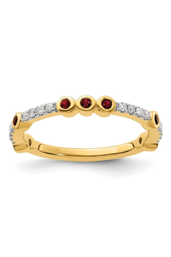 14k Yellow Gold Created Ruby and Diamond Ring for Women Size- 6