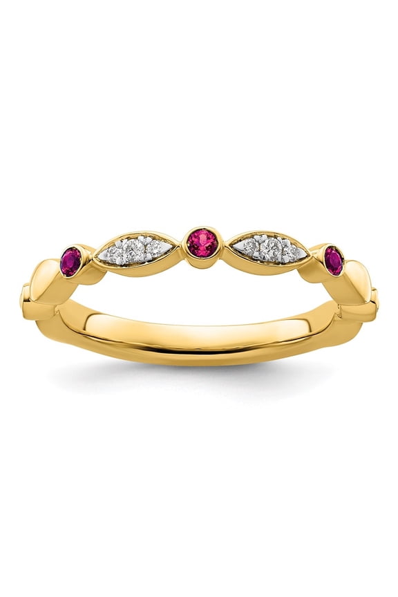 14k Yellow Gold Created Ruby and Diamond Ring for Women Size- 8