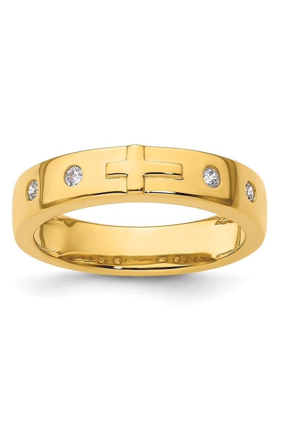 14k Yellow Gold Cross Diamond Men's Complete Wedding Band Size- 10