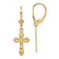thumbnail image 1 of Diamond2Deal 14k Yellow Gold D/C Cross w/ Beaded Edge Leverback Earrings for Women, 1 of 1