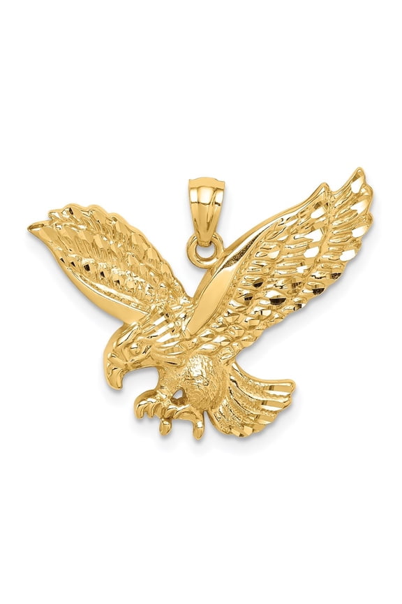 14k Yellow Gold Diamond-Cut Eagle Pendant for Men