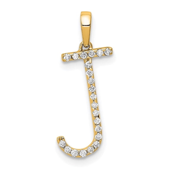 Diamond2Deal 14k Yellow Gold Diamond Letter J Initial Pendant for Women(L- 16.4 mm, W- 7.57 mm)