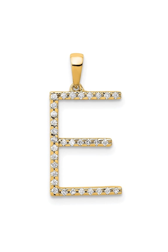 14k Yellow Gold Diamond Themed Letter E Initial Pendant for Women(L- 17.04 mm, W- 10.92 mm)