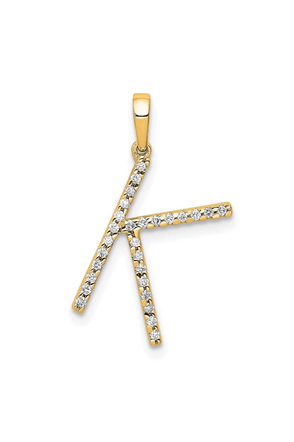 14k Yellow Gold Diamond Themed Letter K Initial Pendant for Women(L- 18.17 mm, W- 9.98 mm)