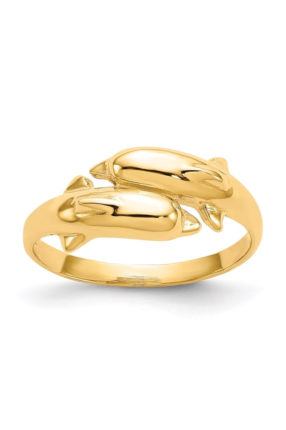 14k Yellow Gold Double Dolphin Ring for Women Size-6