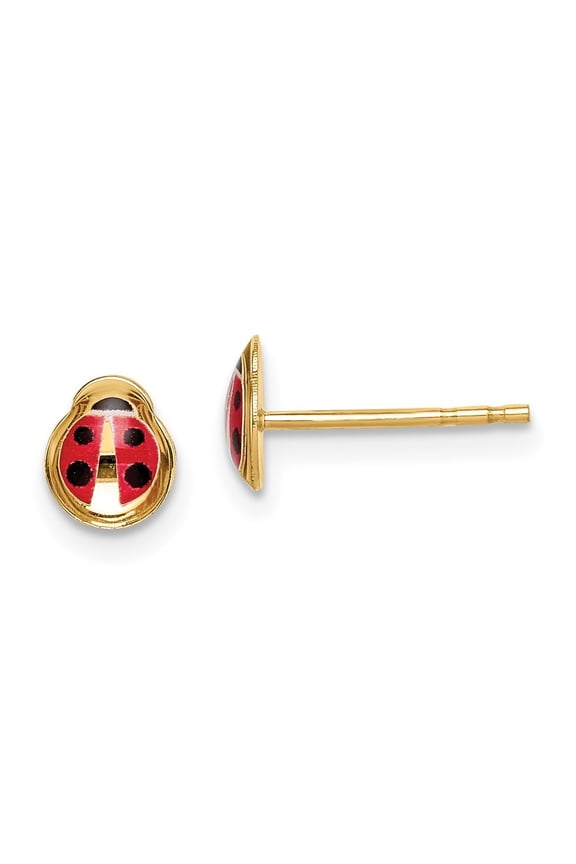 14k Yellow Gold Enamel Ladybug Post Earrings for Women (L- 0.25 in)
