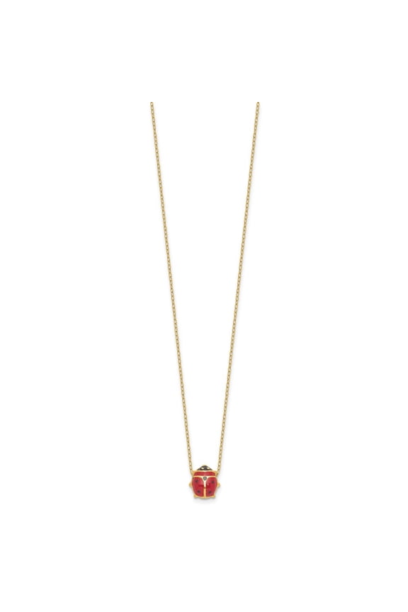 14k Yellow Gold Enameled Ladybug Necklace 17inch for Women