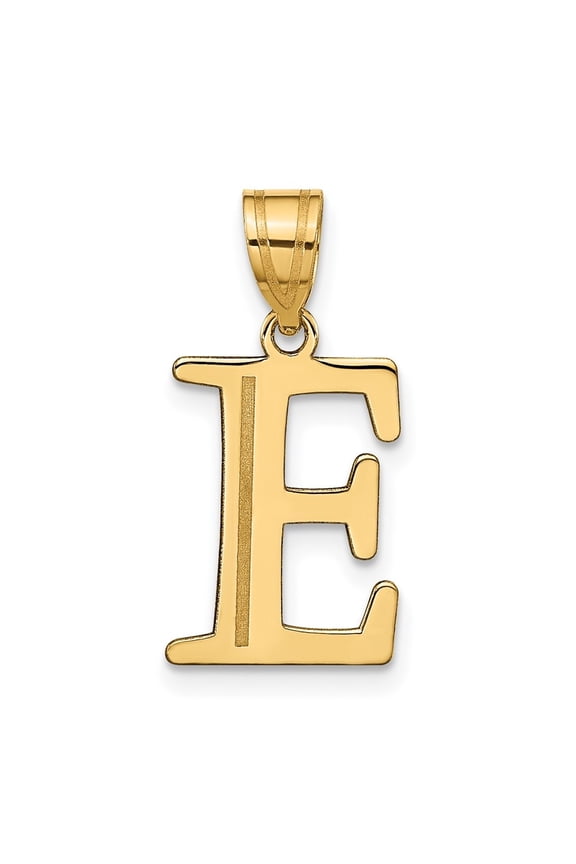 14k Yellow Gold Etched Letter E Initial Pendant for Women