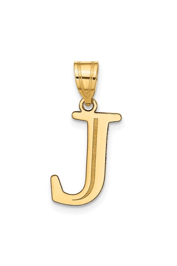 14k Yellow Gold Etched Letter J Initial Pendant for Women
