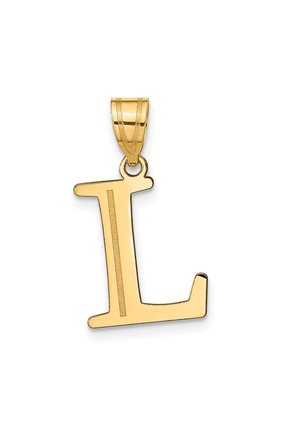 14k Yellow Gold Etched Letter L Initial Pendant for Women