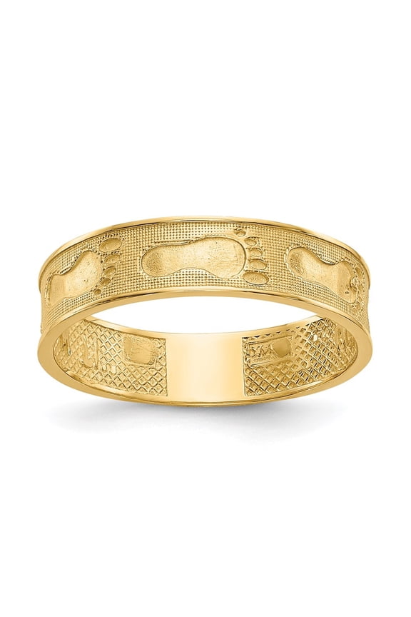 14k Yellow Gold Footprints In The Sand Ring for Women Size-6