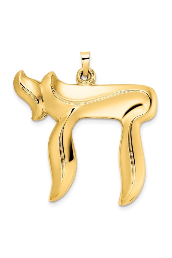 Diamond2Deal 14k Yellow Gold Hollow Chai Symbol Pendant for Women (L- 1.3 inch, W- 1.31 inch)