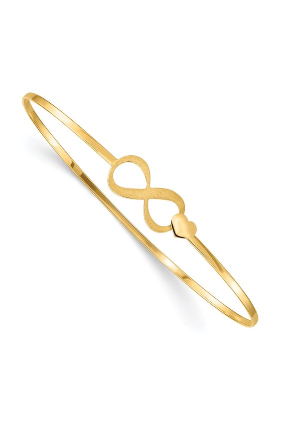 14k Yellow Gold Infinity Heart Flexible Bangle Bracelet for Women 7"